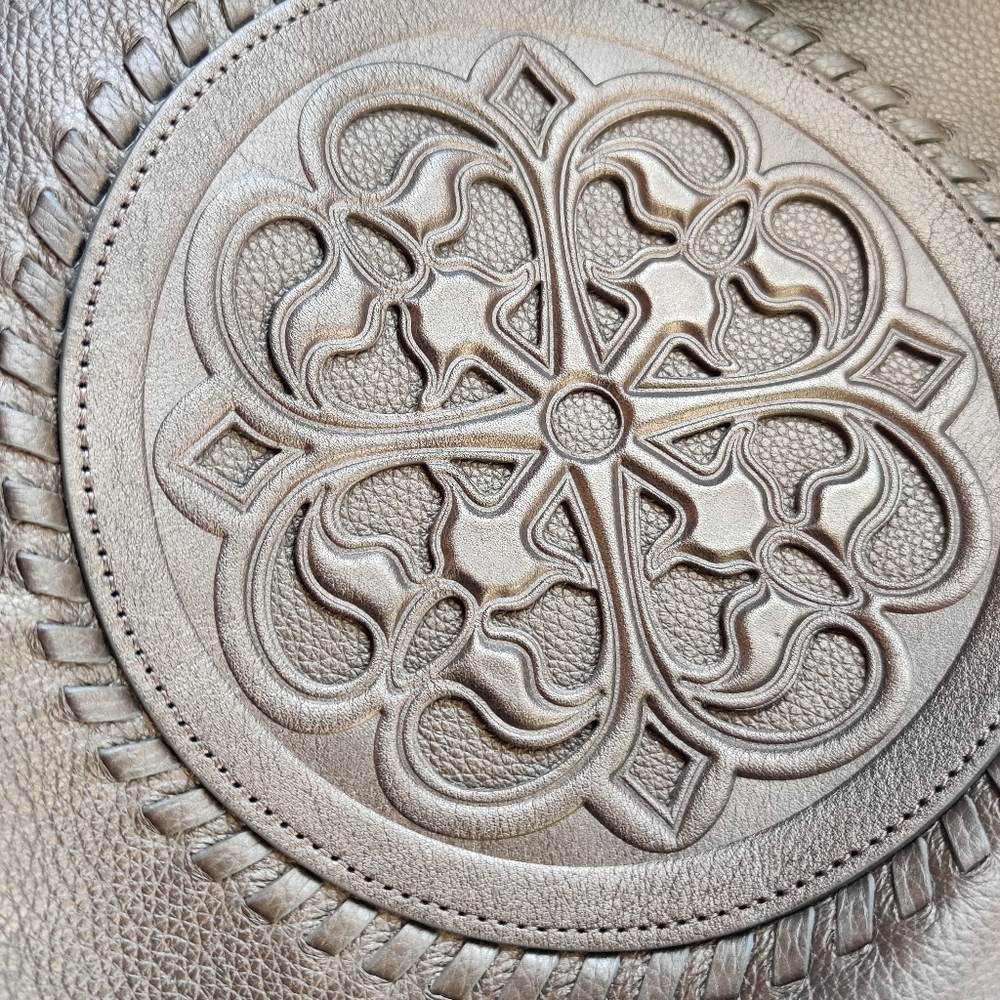 Brighton Leather Gabriella Medallion Tote Bag Retired Design Rare Pewter - Picture 9 of 10